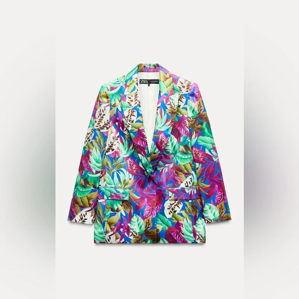 Zara Bright Tropical Leaf Print Blazer and Pants Set - Picture 10 of 16